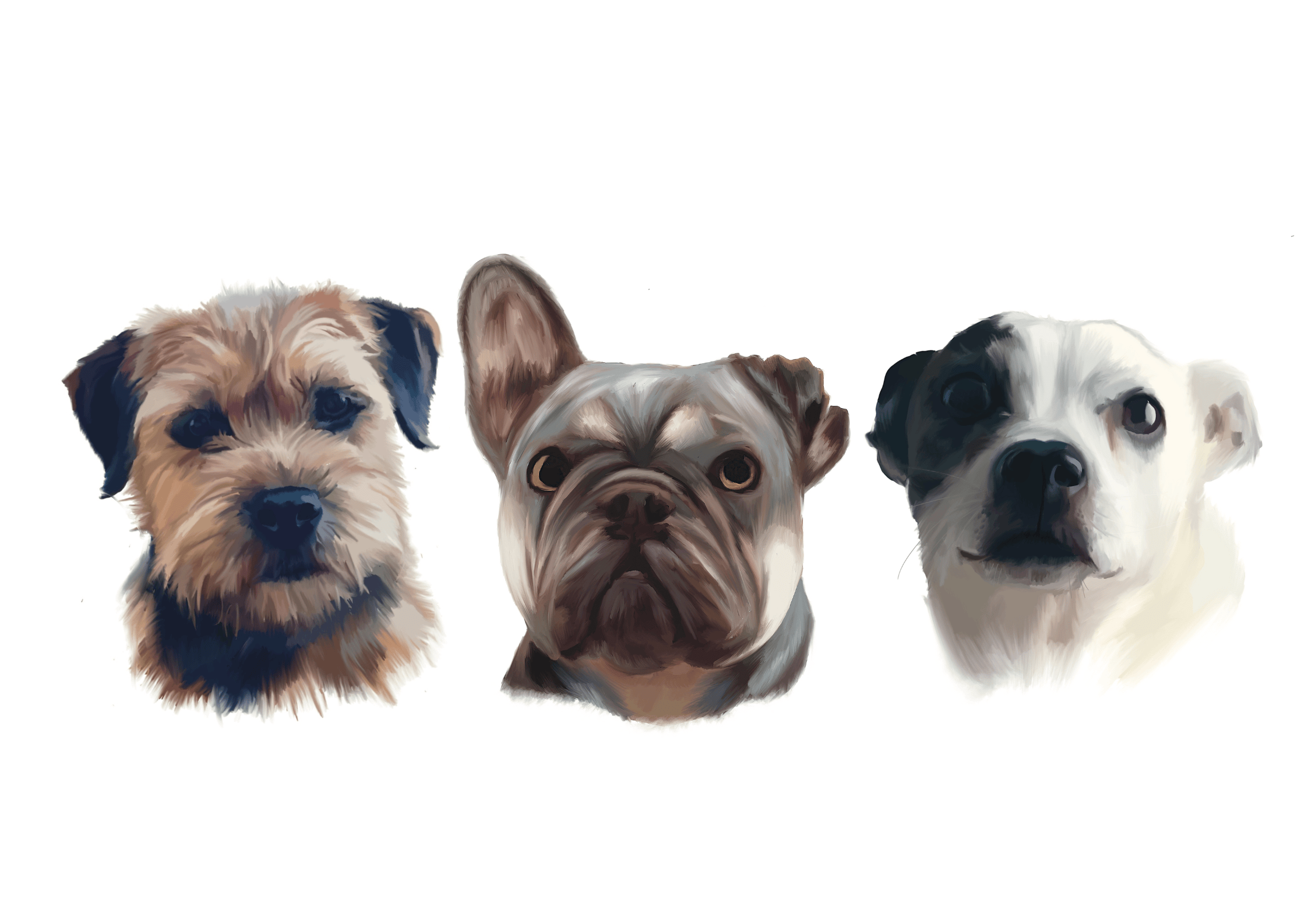 Custom Triple Pet Portrait – Painted by Mo Custom Triple Pet Portrait – Painted by Mo