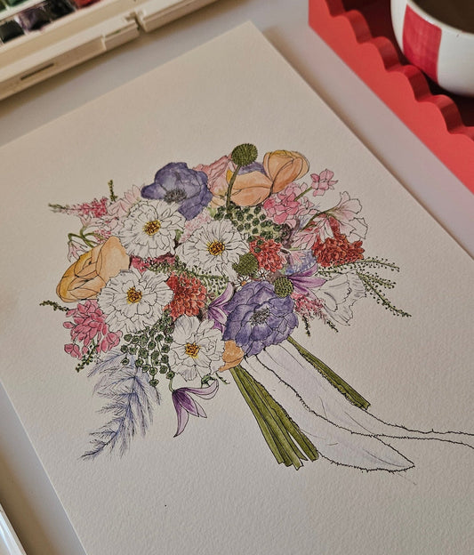 Custom Bridal Bouquet Watercolour Painting