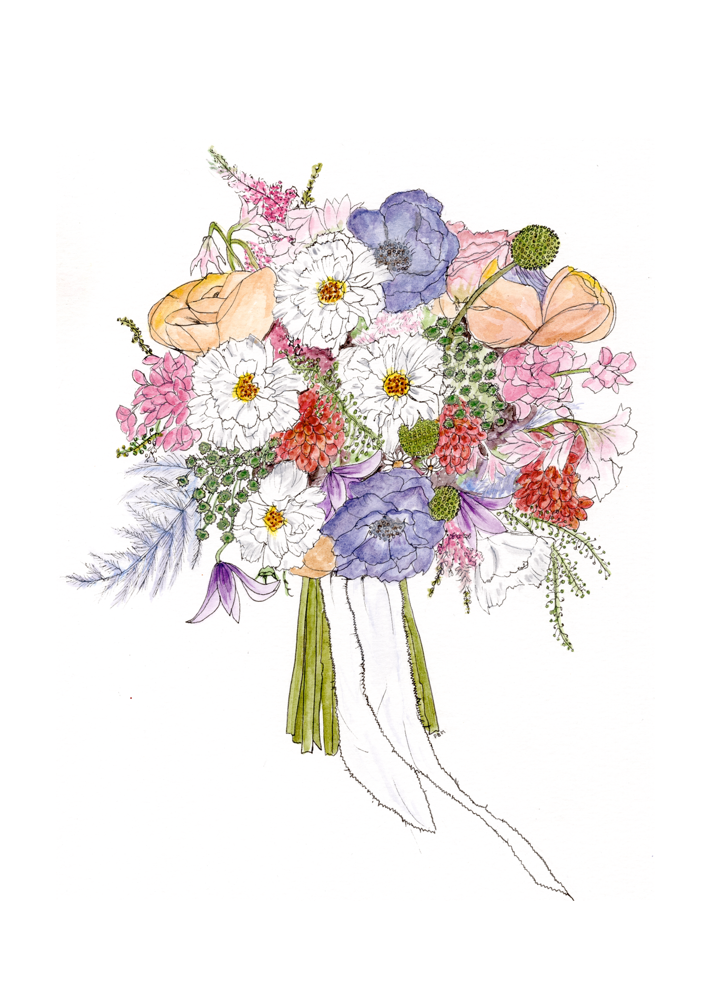 Custom Bridal Bouquet Watercolour Painting