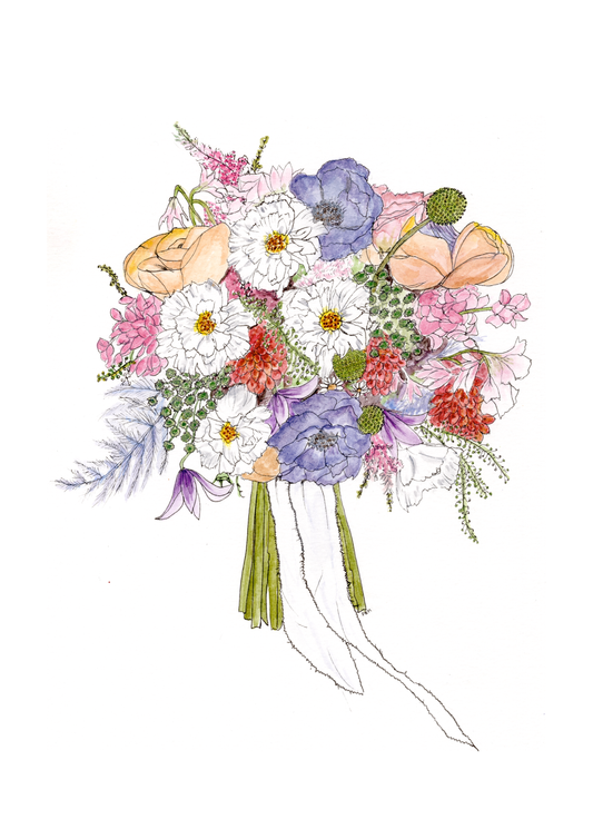 Custom Bridal Bouquet Watercolour Painting