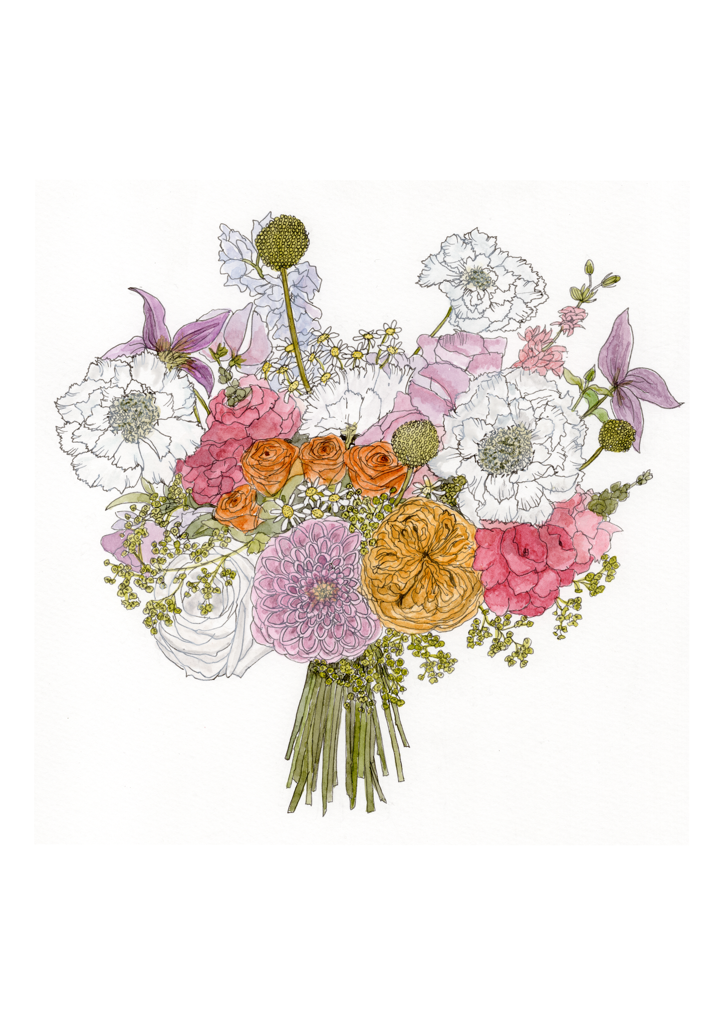 Custom Bridal Bouquet Watercolour Painting