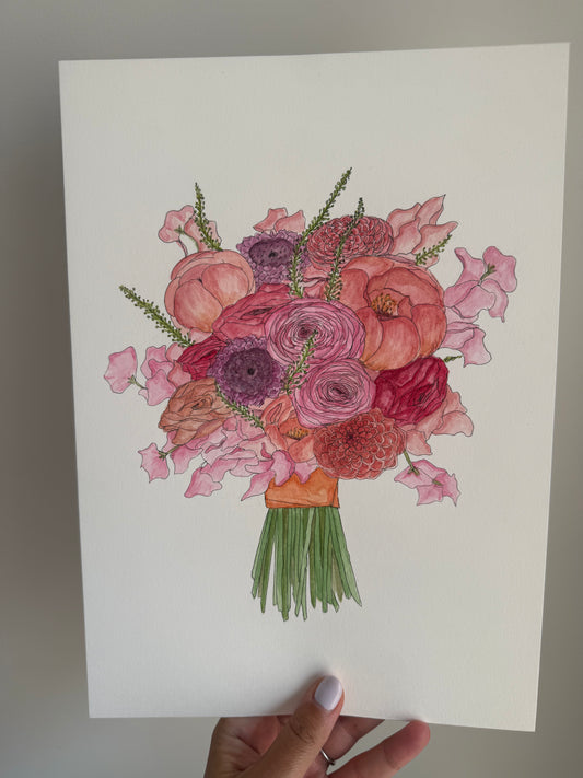 Custom Bridal Bouquet Watercolour Painting